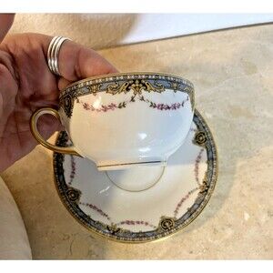 VTG Jean Pouyat JPL Limoges FR Set of 4 Tea Cup & Saucer Cornflower Blue Gilt